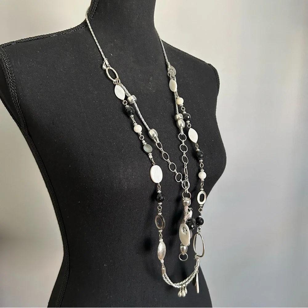 White House Black Market Elegant Silver and Black Multi-Layer Necklace